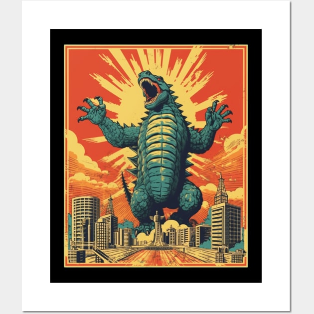 Retro Vintage Godzilla Propaganda Poster Wall Art by TOKEBI